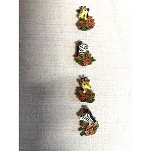 Vintage Safari Animal Button Covers Giraffe Zebra Resin Jungle Set 4pc